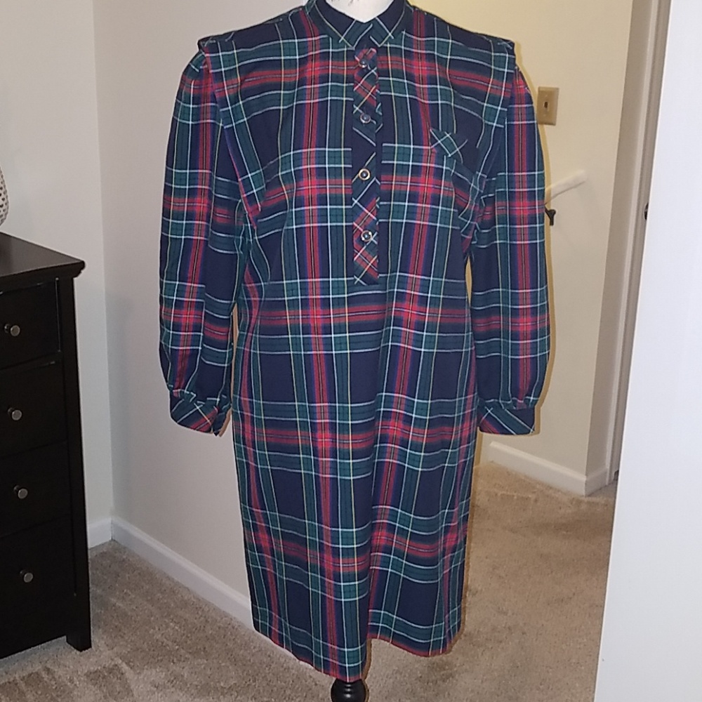 VINTAGE POWER SHOULDER PLAID  DRESS